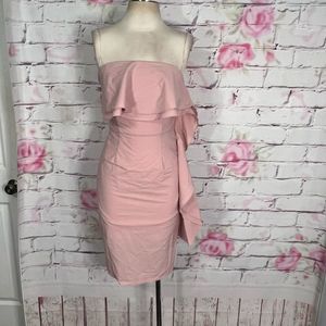 Fashion nova light pink strapless flounce side ruffle dress